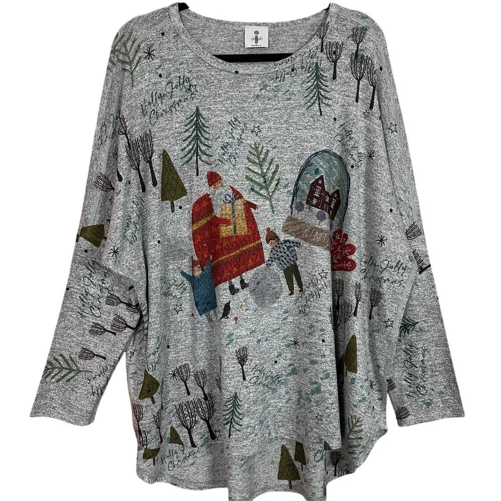 Inoah Christmas Tunic Top Gray Size XL Made in USA Snow Santa